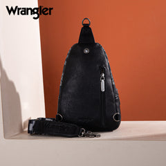 WG2212-226  Wrangler Southwestern  Print Small Canvas Sling Bag/Crossbody/Chest Bag -  Black