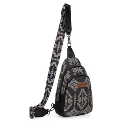 WG2212-226  Wrangler Southwestern  Print Small Canvas Sling Bag/Crossbody/Chest Bag -  Black