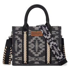WG2212-8120  Wrangler Southwestern  Print Small Canvas Tote/Crossbody -  Black