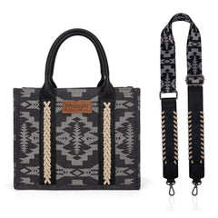 WG2212-8120  Wrangler Southwestern  Print Small Canvas Tote/Crossbody -  Black
