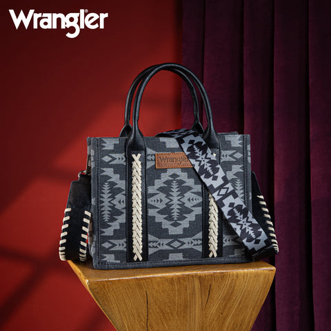 WG2212-8120  Wrangler Southwestern  Print Small Canvas Tote/Crossbody -  Black