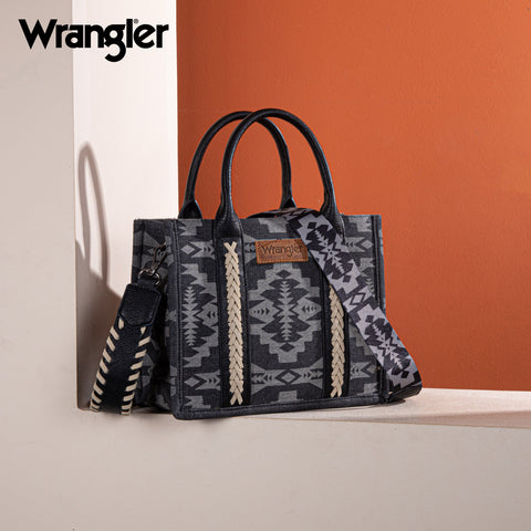 WG2212-8120  Wrangler Southwestern  Print Small Canvas Tote/Crossbody -  Black
