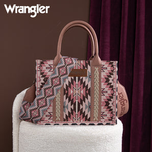 WG2213-8120S Wrangler Southwestern Pattern Dual Sided Print -Tote/Crossbody - DARK PINK