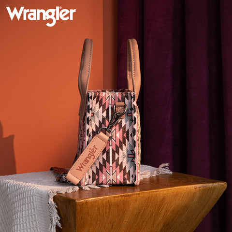 WG2213-8866S  Wrangler Southwestern Pattern Dual Sided Print Mini Tote/Crossbody - DARK PINK