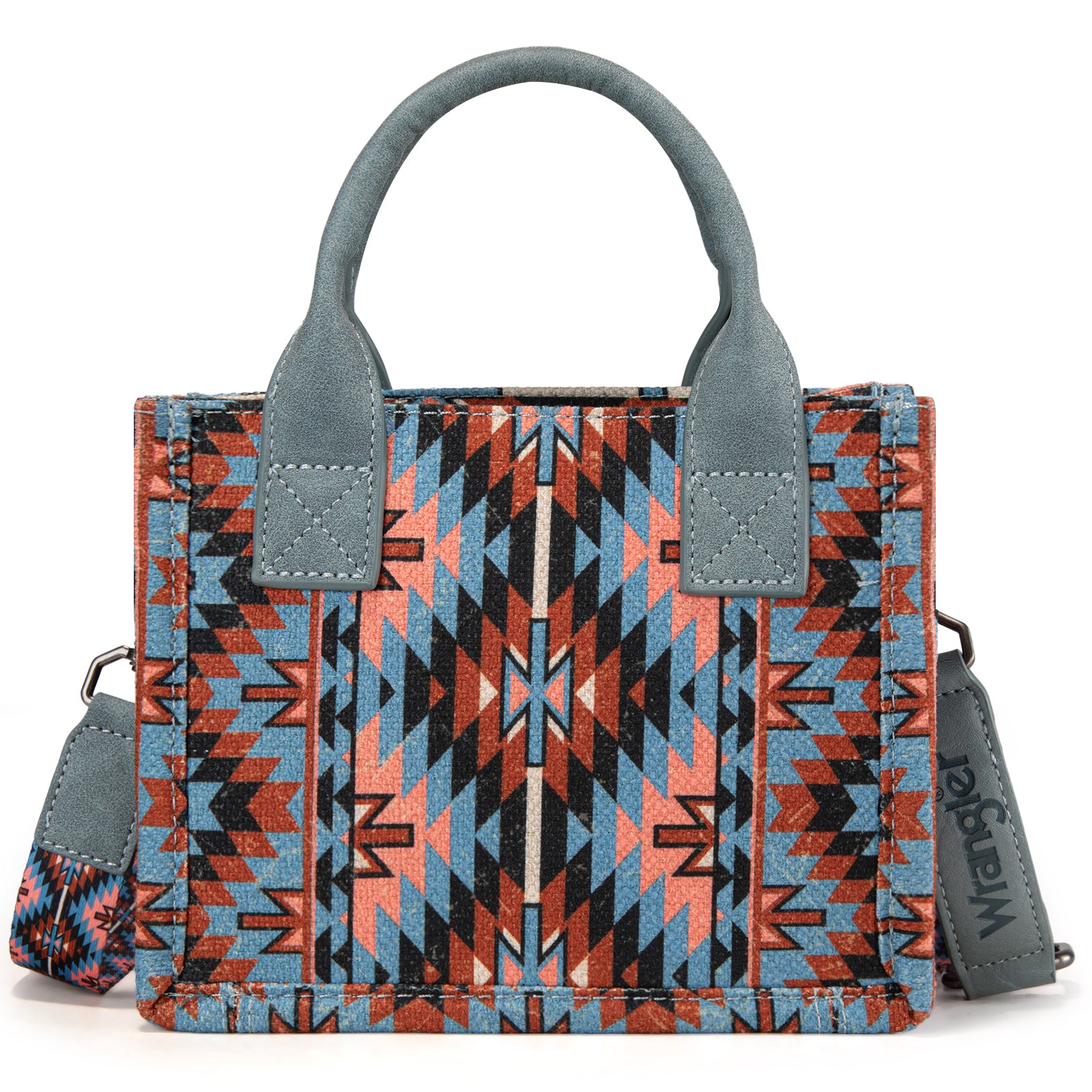 WG2213-8866S Wrangler Southwestern Pattern Dual Sided Print Mini Tote/Crossbody -NAVY