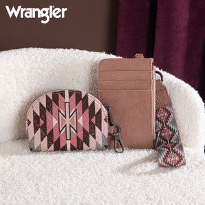 WG2213-W0051 Wrangler Southwestern Art Print Dual Pouch Wristlet - Dark Pink