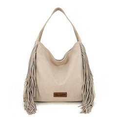WG244-9182  Wrangler Fringe Studded Hobo Bag- Beige