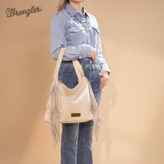 WG244-9182  Wrangler Fringe Studded Hobo Bag- Beige