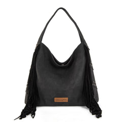 WG244-9182  Wrangler Fringe Studded Hobo Bag- Black