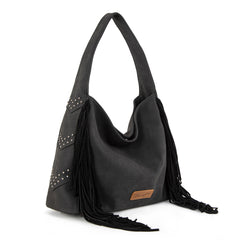 WG244-9182  Wrangler Fringe Studded Hobo Bag- Black