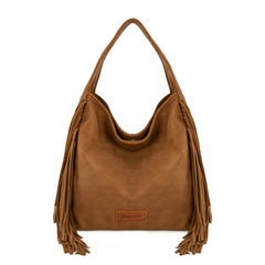 WG244-9182  Wrangler Fringe Studded Hobo Bag- Brown