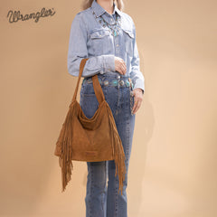 WG244-9182  Wrangler Fringe Studded Hobo Bag- Brown