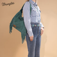 WG244-9182  Wrangler Fringe Studded Hobo Bag- Turquoise