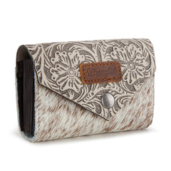 WG224-W070 Wrangler Genuine Hair-On Cowhide Floral Tooled Card Holder - Beige