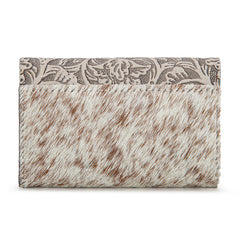 WG224-W070 Wrangler Genuine Hair-On Cowhide Floral Tooled Card Holder - Beige