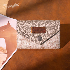 WG224-W070 Wrangler Genuine Hair-On Cowhide Floral Tooled Card Holder - Beige