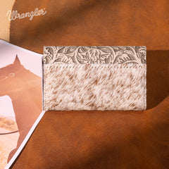 WG224-W070 Wrangler Genuine Hair-On Cowhide Floral Tooled Card Holder - Beige