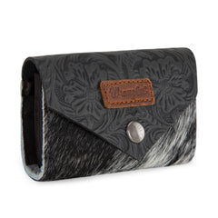 WG224-W070 Wrangler Genuine Hair-On Cowhide Floral Tooled Card Holder - Black