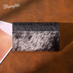 WG224-W070 Wrangler Genuine Hair-On Cowhide Floral Tooled Card Holder - Black