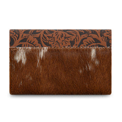 WG224-W070  Wrangler Genuine Hair-On Cowhide Floral Tooled  Wallet - Brown