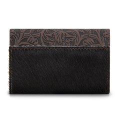 WG224-W070 Wrangler Genuine Hair-On Cowhide Floral Tooled Card Holder - Coffee