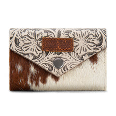 WG224-W070 Wrangler Genuine Hair-On Cowhide Floral Tooled Card Holder - Tan