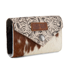 WG224-W070 Wrangler Genuine Hair-On Cowhide Floral Tooled Card Holder - Tan