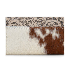 WG224-W070 Wrangler Genuine Hair-On Cowhide Floral Tooled Card Holder - Tan