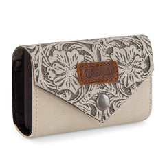 WG224-W072  Wrangler Floral Tooled Card Holder - Beige