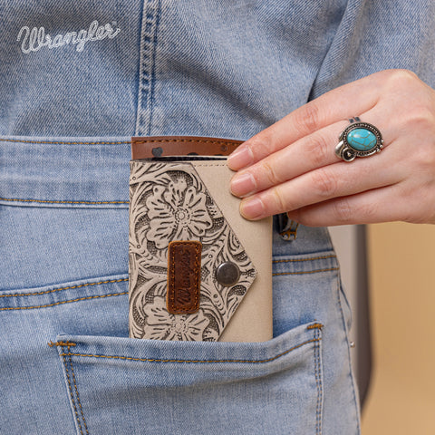 WG224-W072  Wrangler Floral Tooled Card Holder - Beige