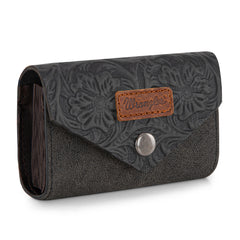 WG224-W072  Wrangler Floral Tooled Card Holder - Black