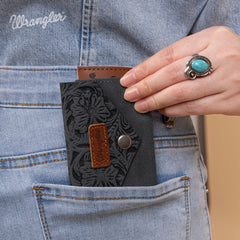 WG224-W072  Wrangler Floral Tooled Card Holder - Black