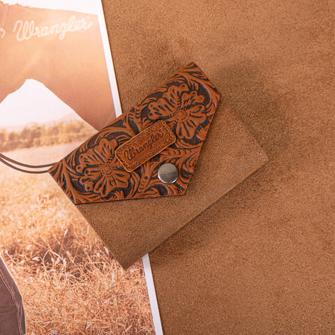 WG224-W072  Wrangler Floral Tooled Card Holder - Brown