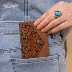 WG224-W072  Wrangler Floral Tooled Card Holder - Brown