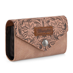 WG224-W072  Wrangler Floral Tooled Card Holder -Dark Pink