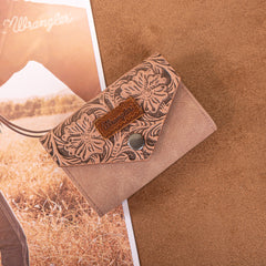 WG224-W072  Wrangler Floral Tooled Card Holder -Dark Pink