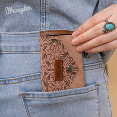WG224-W072  Wrangler Floral Tooled Card Holder -Dark Pink