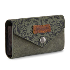 WG224-W072  Wrangler Floral Tooled Card Holder -Green