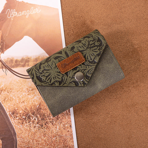 WG224-W072  Wrangler Floral Tooled Card Holder -Green