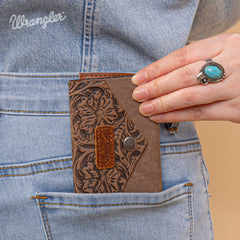 WG224-W072  Wrangler Floral Tooled Card Holder -Khaki