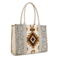 WG226G-8119  Wrangler Tooled Aztec Pattern Print Concealed Carry Large Tote -Beige