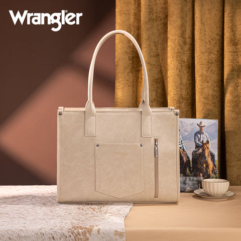 WG226G-8119  Wrangler Tooled Aztec Pattern Print Concealed Carry Large Tote -Beige