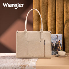 WG226G-8119  Wrangler Tooled Aztec Pattern Print Concealed Carry Large Tote -Beige