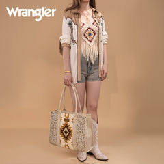 WG226G-8119  Wrangler Tooled Aztec Pattern Print Concealed Carry Large Tote -Beige