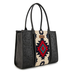 WG226G-8119  Wrangler Tooled Aztec Pattern Print Concealed Carry Large Tote - Black