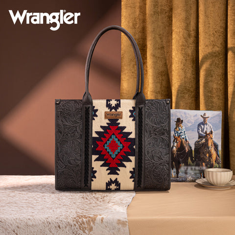 WG226G-8119  Wrangler Tooled Aztec Pattern Print Concealed Carry Large Tote - Black
