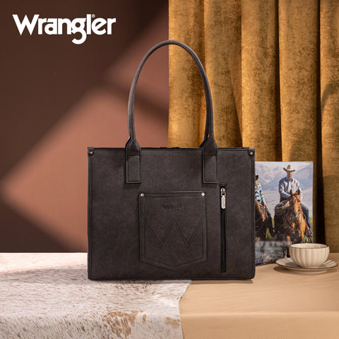WG226G-8119  Wrangler Tooled Aztec Pattern Print Concealed Carry Large Tote - Black