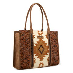 WG226G-8119  Wrangler Vintage Tooled Aztec Pattern Print Concealed Carry Large Tote -Brown