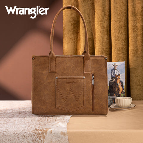 WG226G-8119  Wrangler Vintage Tooled Aztec Pattern Print Concealed Carry Large Tote -Brown
