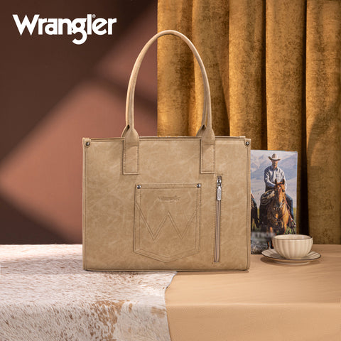 WG226G-8119  Wrangler Tooled Aztec Pattern Print Concealed Carry Large Tote -Tan